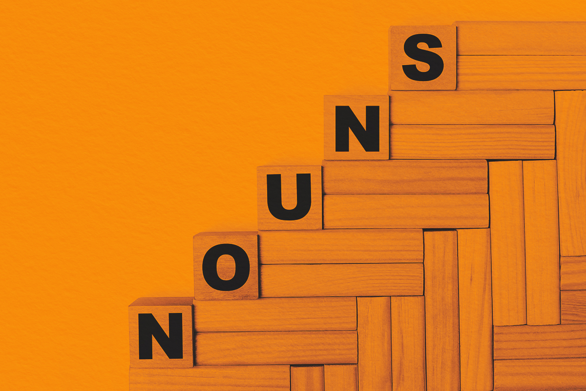 Wooden blocks and cubes with the text NOUNS