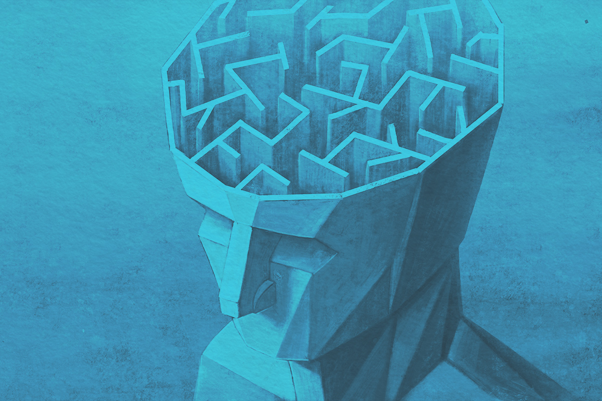 Inside the brain of a human head concept