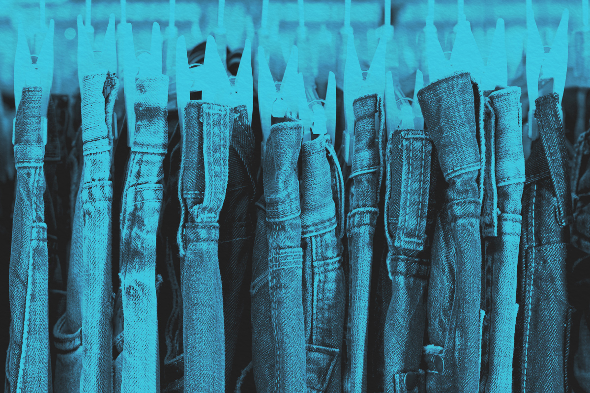 Blue jeans in a clothing store