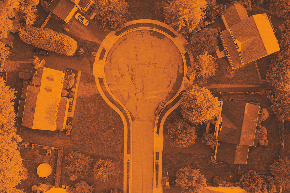 aerial view of a cul-de-sac neighborhood