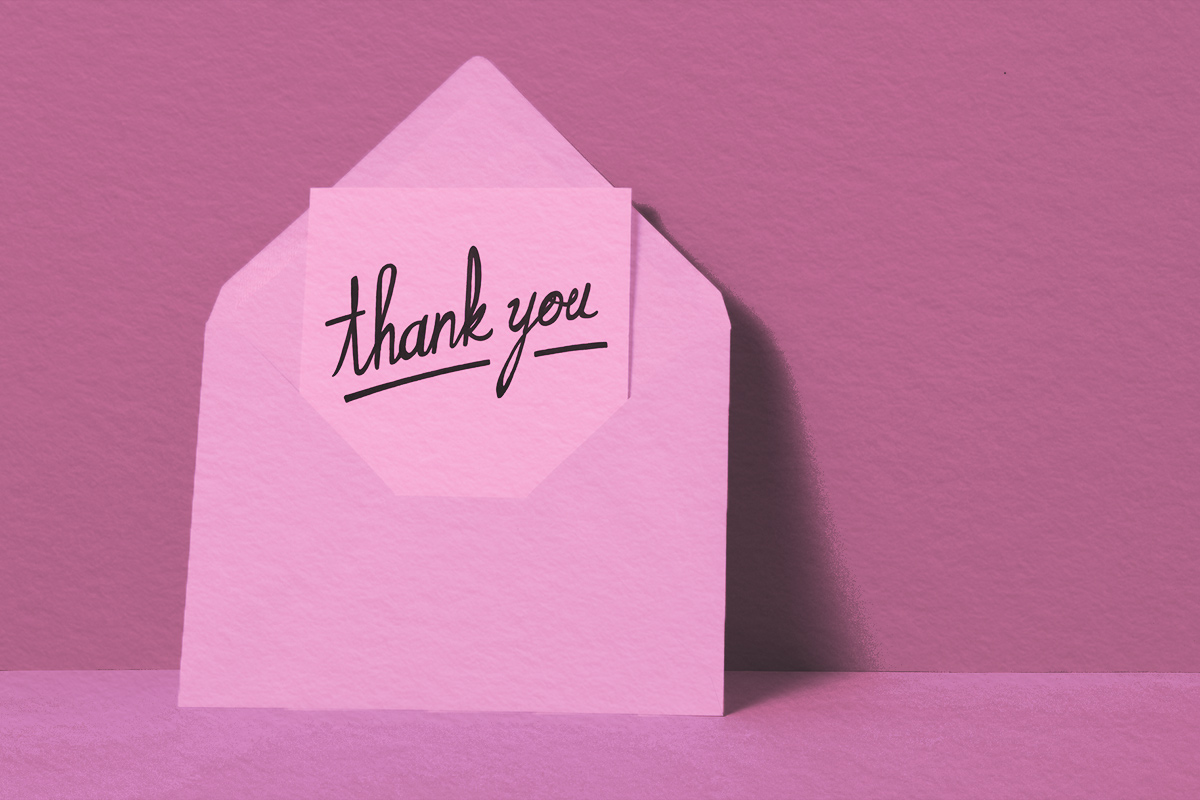 Thank You message in envelope