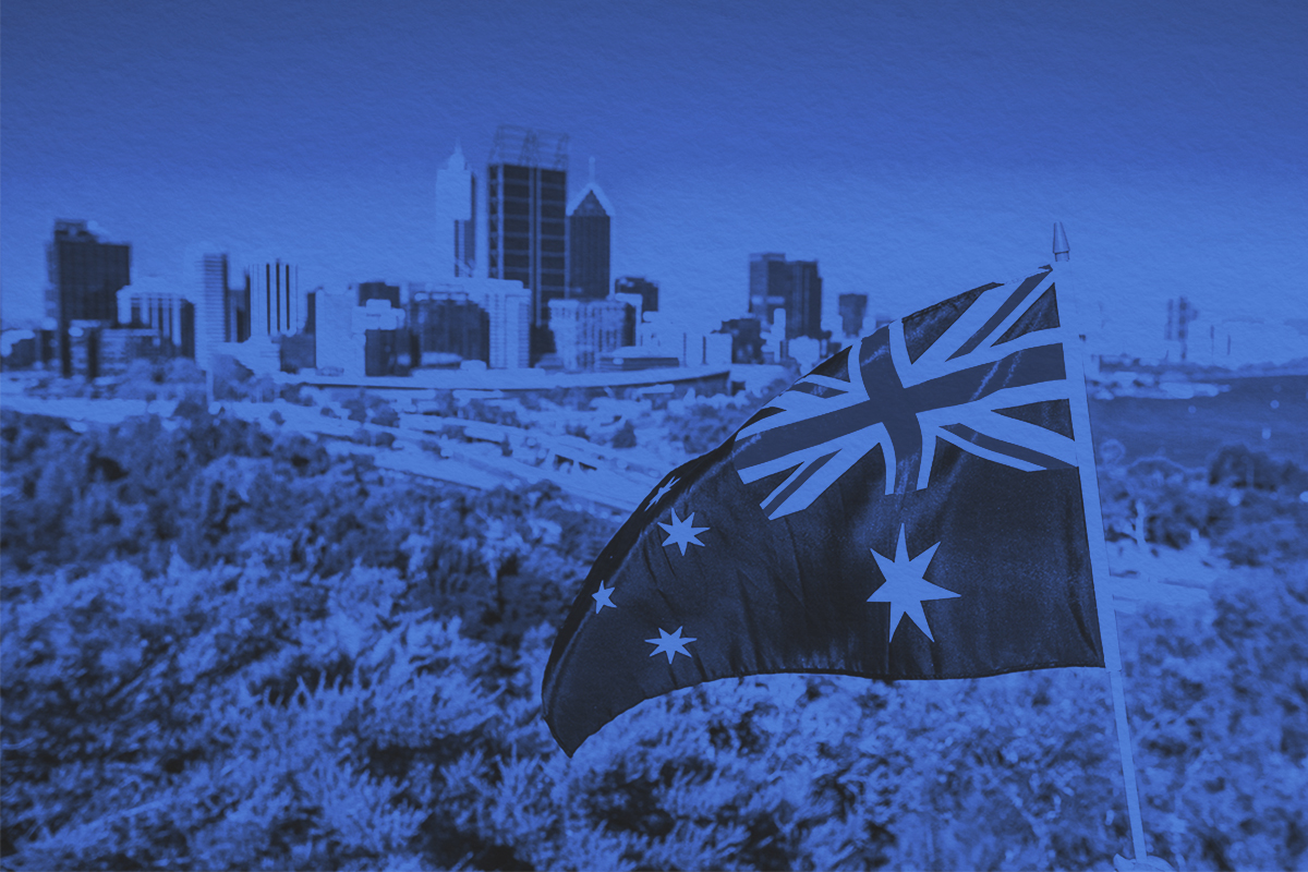 Australian flag waving over Perth Water