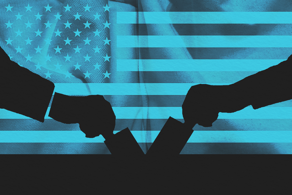 American flag and election voting silhouette