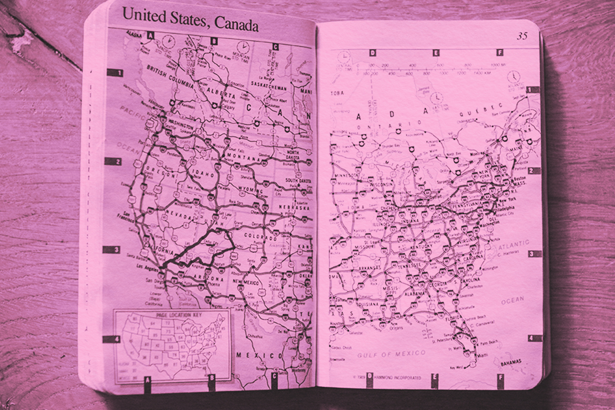Book opened up to a page of the United States map