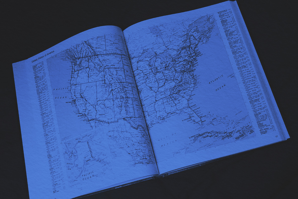 Open book with map of the United States