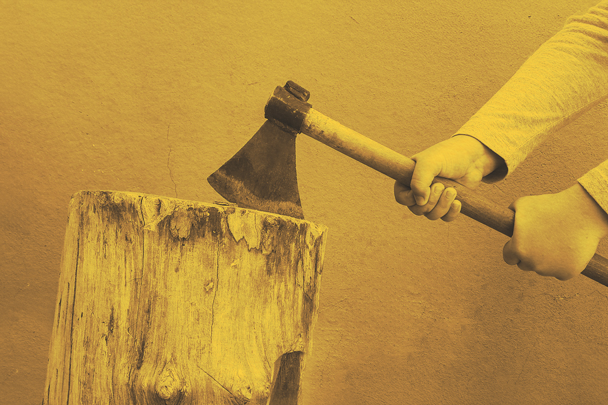 Person chopping wood with an axe