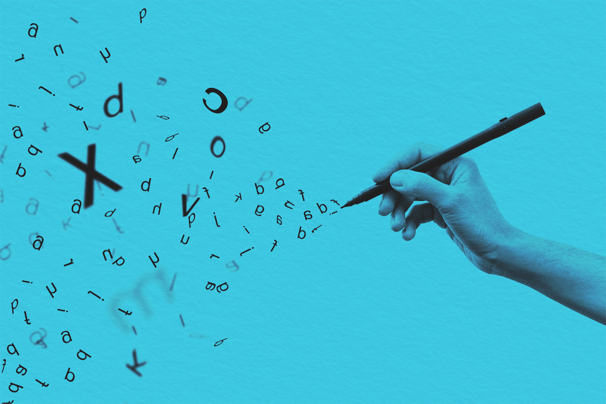 Holding pen with flying letters