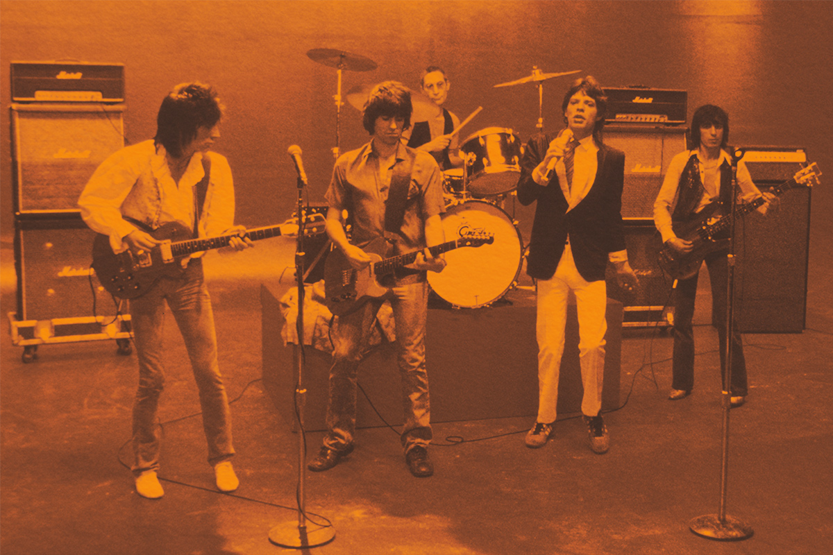 English rock group the Rolling Stones filming a music video