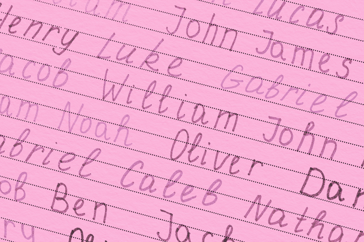 Different baby names written on paper, closeup