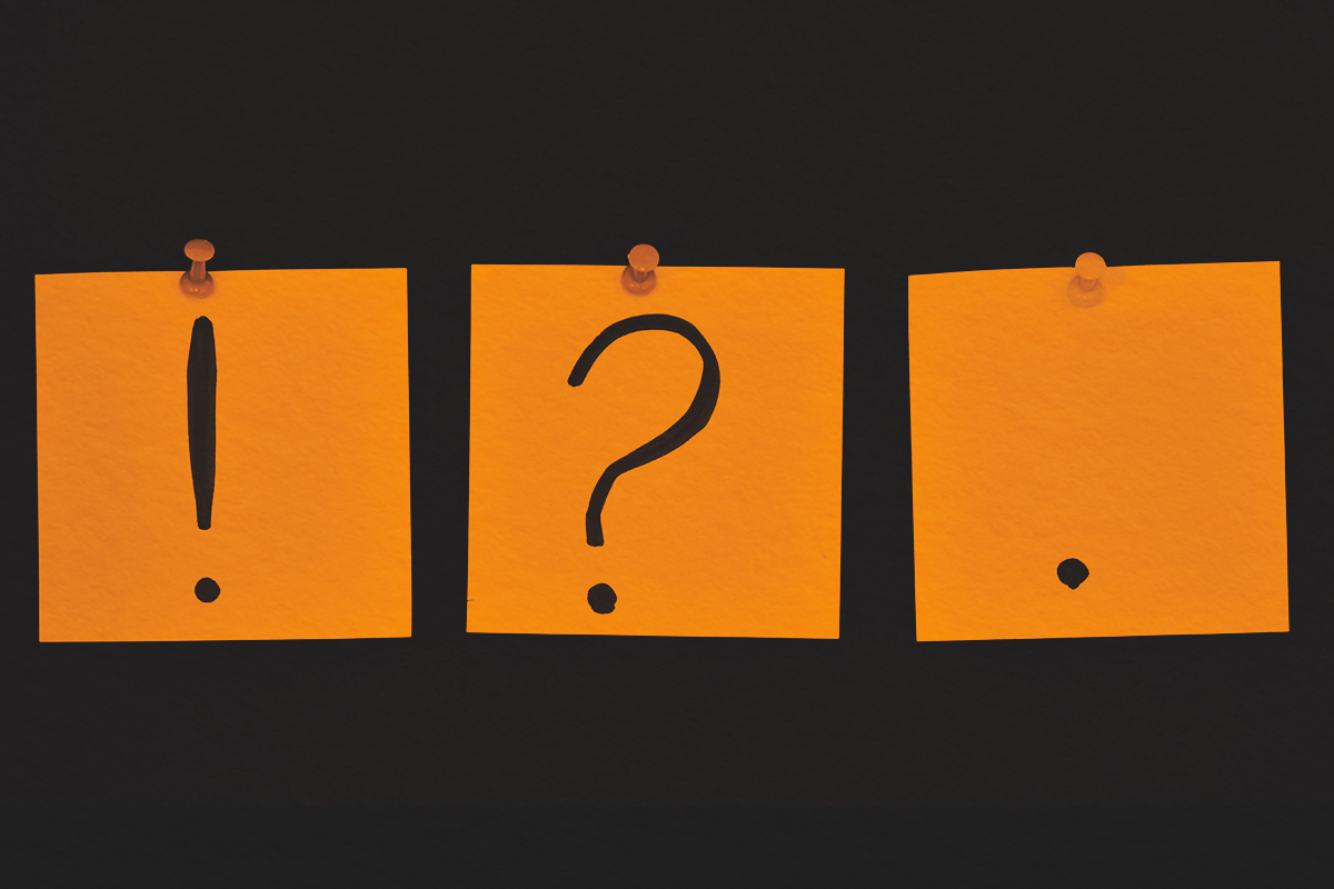 A period, question and exclamation mark post it notes