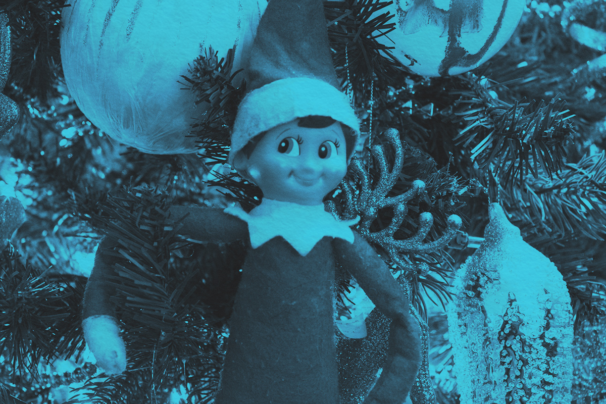 Close-up of an elf on a Christmas tree