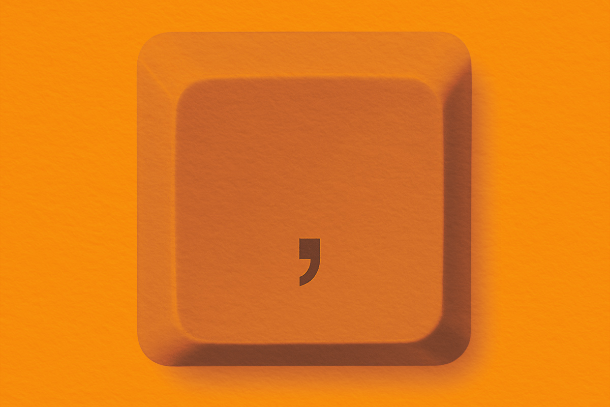 Comma symbol on computer key isolated
