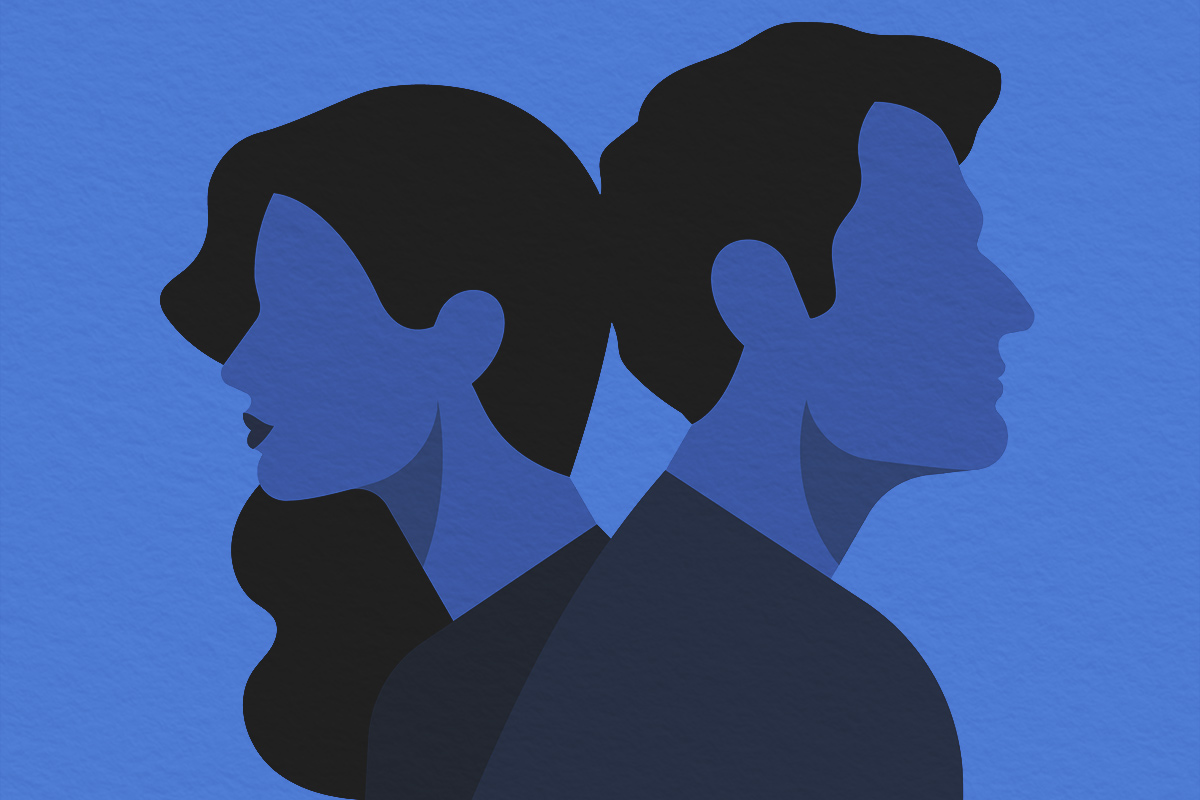 Young man and woman turned away from each other