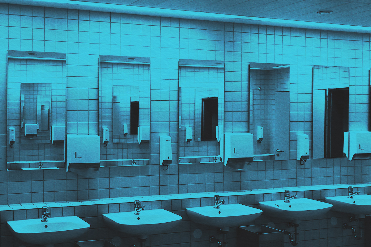 Public restroom mirrors and sinks