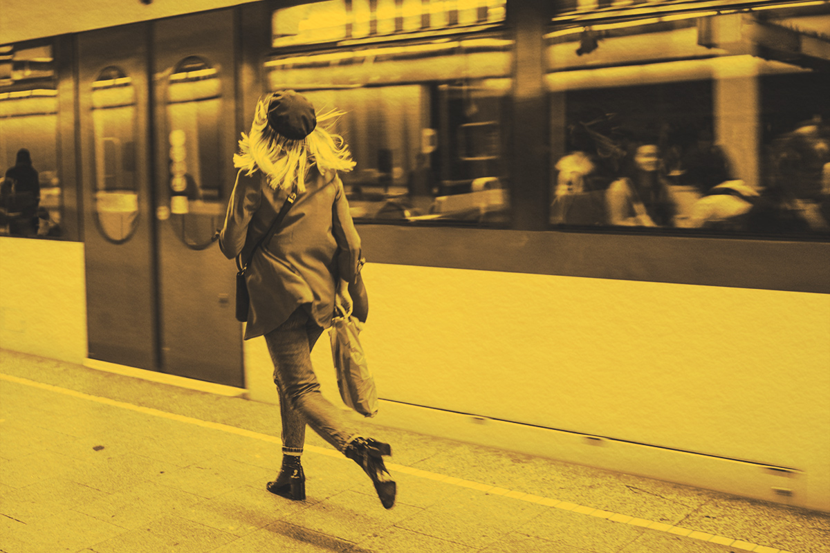 Woman chasing the train