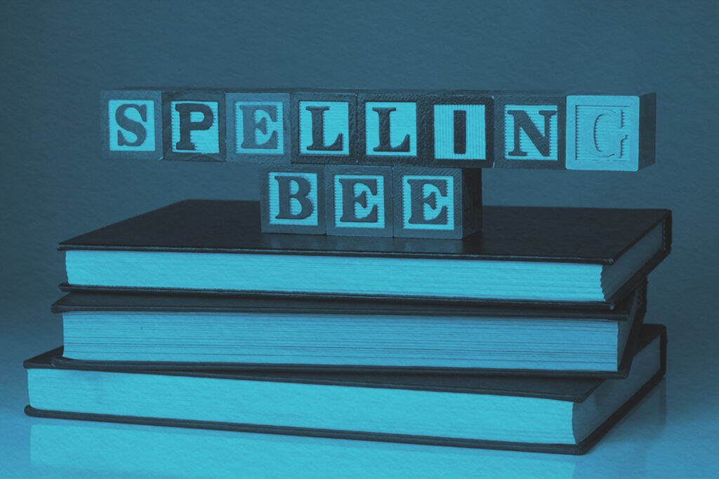 Children's blocks spelling out spelling bee